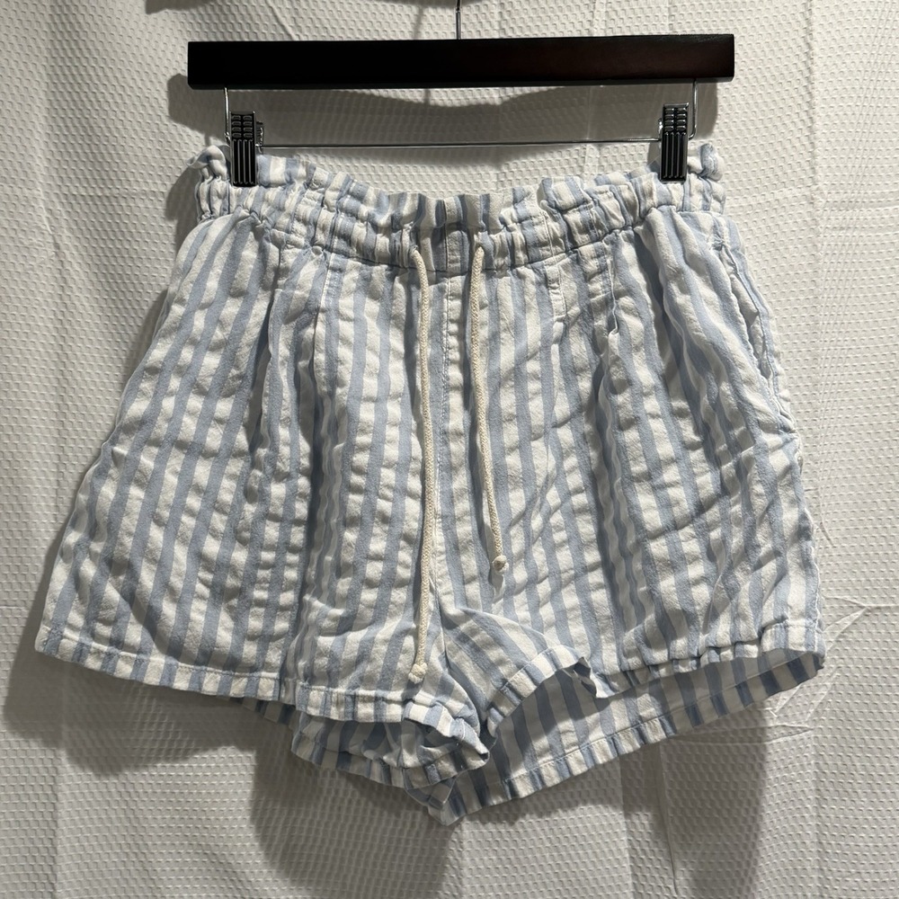 Urban Outfitters Striped Scrunch Waist Shorts Women's Blue White Size Medium EC